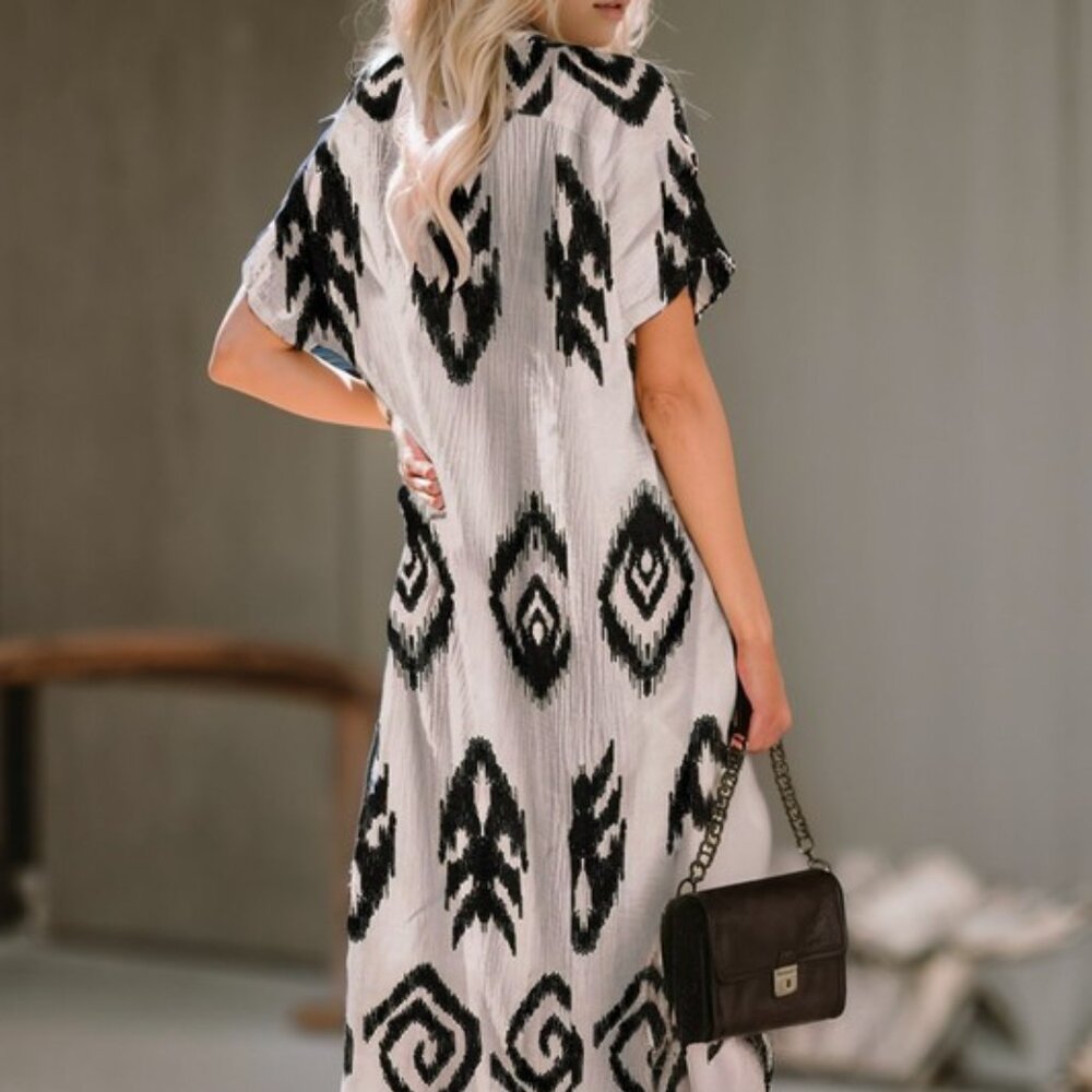 Print Button Down Shirt Dress - Picture 4 of 6